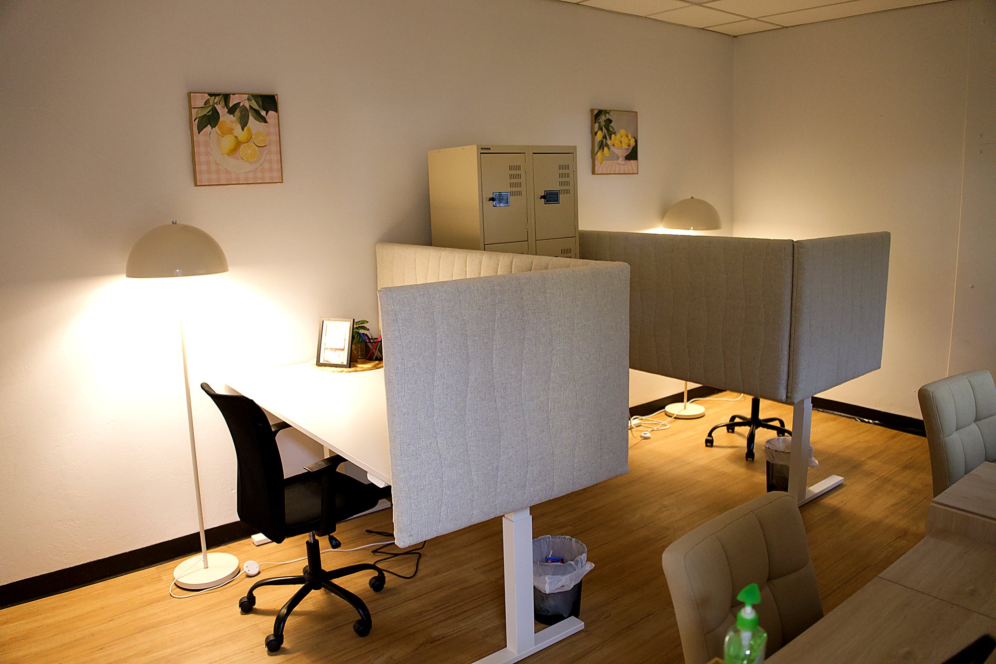 The co-working room with private desk dividers and lockers